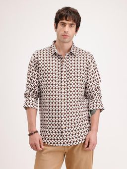 WROGN - Brown Printed Collar Neck Casual Shirt
