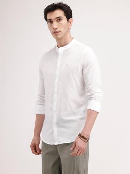 WROGN - White Solid/Plain Mandarin Neck Casual Shirt