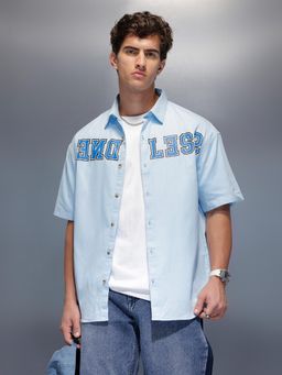WROGN - Blue Typography Collar Neck Casual Shirt