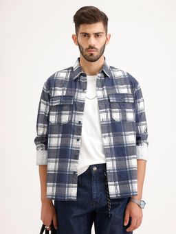 WROGN - Blue Checks Collar Neck Casual Shirt
