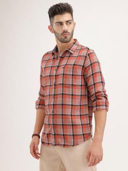 WROGN - Orange Checks Collar Neck Casual Shirt