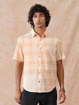 WROGN - Peach Checks Collar Neck Casual Shirt