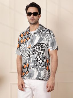 WROGN - Grey Printed Collar Neck Casual Shirt