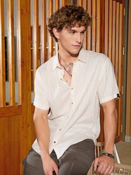 WROGN - Off White Stripes Collar Neck Casual Shirt