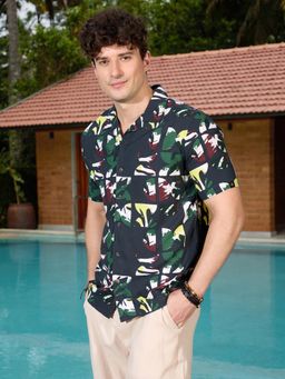 WROGN - Black Printed Collar Neck Casual Shirt