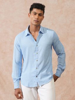 WROGN - Blue Textured Collar Neck Casual Shirt