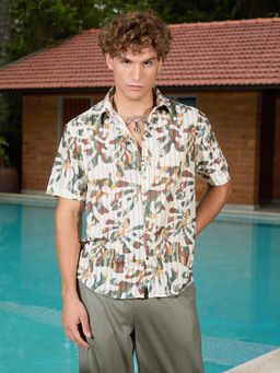 WROGN - Beige Printed Collar Neck Casual Shirt