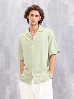 WROGN - Green Textured Collar Neck Casual Shirt