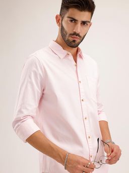 WROGN - Pink Solid/Plain Collar Neck Casual Shirt