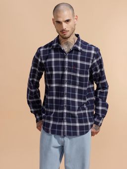 WROGN - Blue Checks Collar Neck Casual Shirt