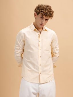 WROGN - Yellow Solid/Plain Collar Neck Casual Shirt