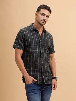 WROGN - Black Checks Collar Neck Casual Shirt