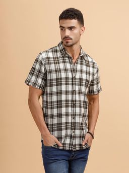 WROGN - Olive Checks Collar Neck Casual Shirt