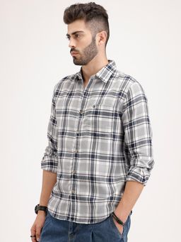 WROGN - Grey Checks Collar Neck Casual Shirt