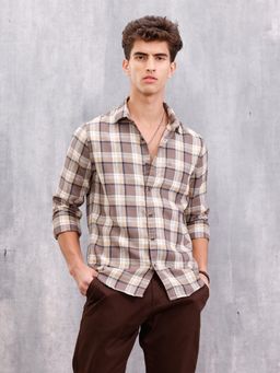 WROGN - Brown Checks Collar Neck Casual Shirt