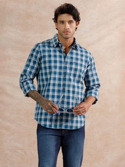 WROGN - Blue Checks Collar Neck Casual Shirt