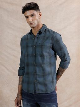 WROGN - Blue Checks Collar Neck Casual Shirt
