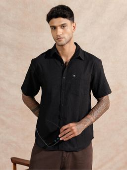 WROGN - Black Textured Collar Neck Casual Shirt
