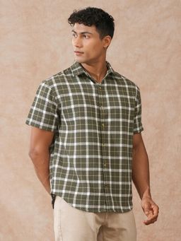 WROGN - Olive Checks Collar Neck Casual Shirt