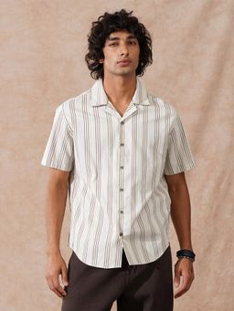 WROGN - Grey Stripes Collar Neck Casual Shirt