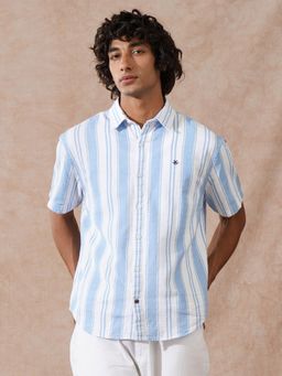 WROGN - Blue Stripes Collar Neck Casual Shirt