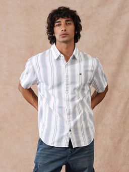 WROGN - Grey Stripes Collar Neck Casual Shirt