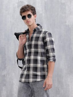 WROGN - Grey Checks Collar Neck Casual Shirt