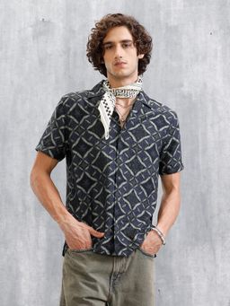 WROGN - Black Printed Collar Neck Casual Shirt