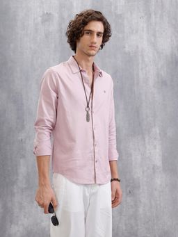 WROGN - Pink Solid/Plain Collar Neck Casual Shirt