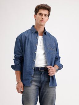 WROGN - Blue Solid/Plain Collar Neck Casual Shirt