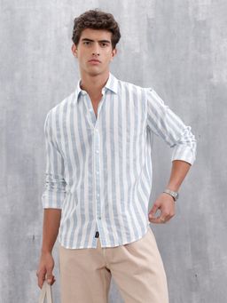 WROGN - Blue Stripes Collar Neck Casual Shirt
