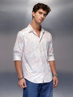 WROGN - White Printed Collar Neck Casual Shirt