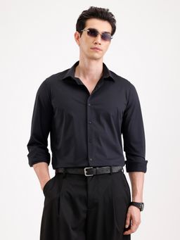 WROGN - Black Solid/Plain Collar Neck Casual Shirt