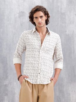WROGN - Off White Printed Collar Neck Casual Shirt