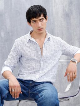 WROGN - Blue Printed Collar Neck Casual Shirt