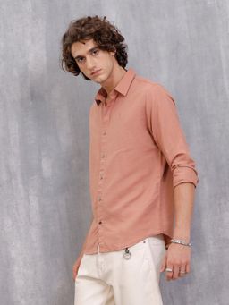 WROGN - Rust Solid/Plain Collar Neck Casual Shirt