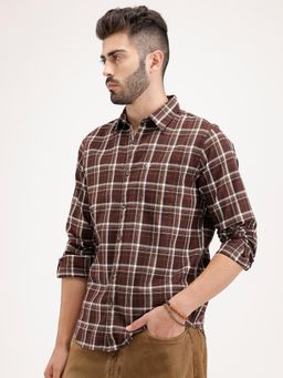 WROGN - Brown Checks Collar Neck Casual Shirt