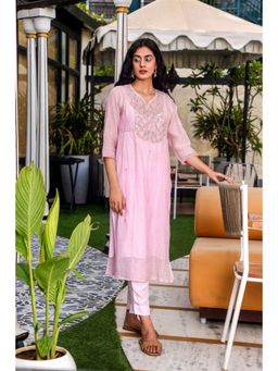 Tatwa Designs - Pink Yoke Jaal Kurta (Set of 3)