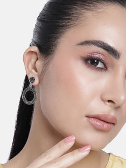 Estele - Rhodium Plated Oxidized Round Drop Earrings for Women