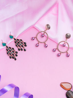 Estele - Gold Plated Elegant Combo Earrings with Crystals & Pearl for Women & Girls