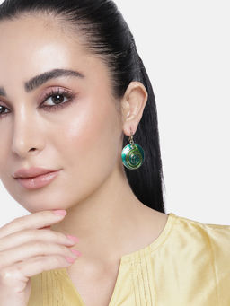 Estele - Gold Plated Swirl On Disc Designer Drop Earrings with Enamel for Girls/Women