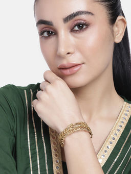 Estele - Gold Plated Fern Designer Cuff Bracelet for Women