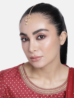 Estele - Gold Plated CZ Peacock Designer Maang Tikka with Pearl for Women