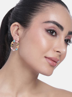 Estele - Gold Plated Beautiful Multi Color Stud Earring with Pearl for Women
