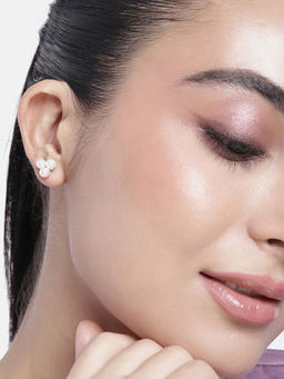 Estele - Gold Plated Cotton Pearl Stud Earrings for Girls and Women