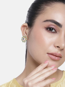 Estele - Gold Tone Green Enamel Meenakari Kundan Stud Earrings for Women