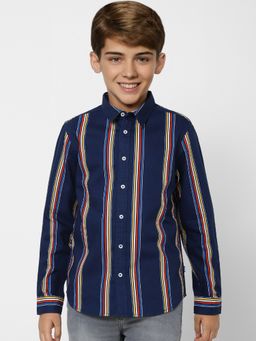 Jack & Jones Junior - Boys Blue Striped Full Sleeves Shirt