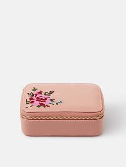 Accessorize London - Women's Pink Small Floral Embroidered Jewellery Box