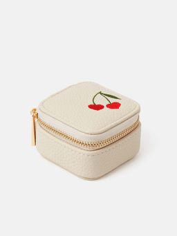 Accessorize London - Women's Cream Cherry Embroidered Travel Jewellery Box
