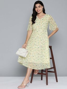 Jompers - Floral Print Flared Midi White Dress